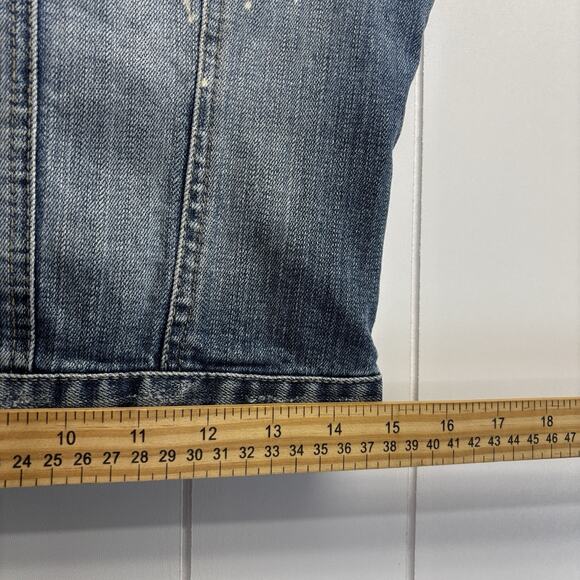 Y2K Plugg Womens Grunge Boho Streetwear Denim Vest Size M Embroidered Bleached - Picture 6 of 8